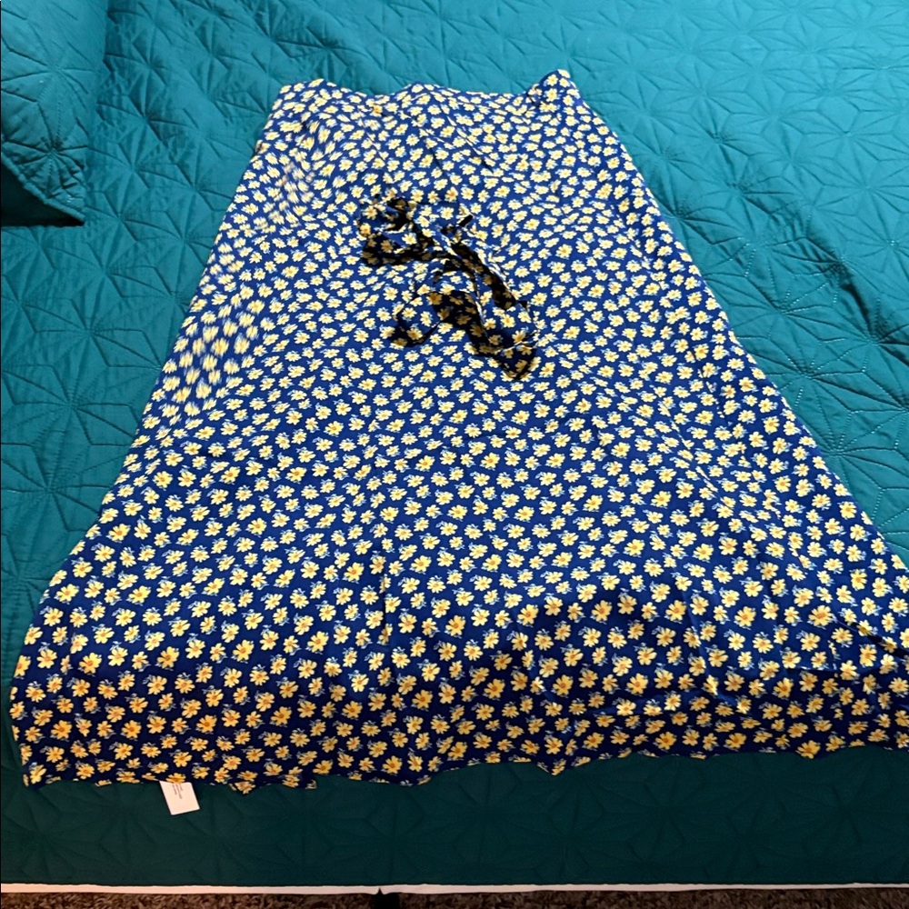 Floral A-Line Skirt in Blue and Yellow